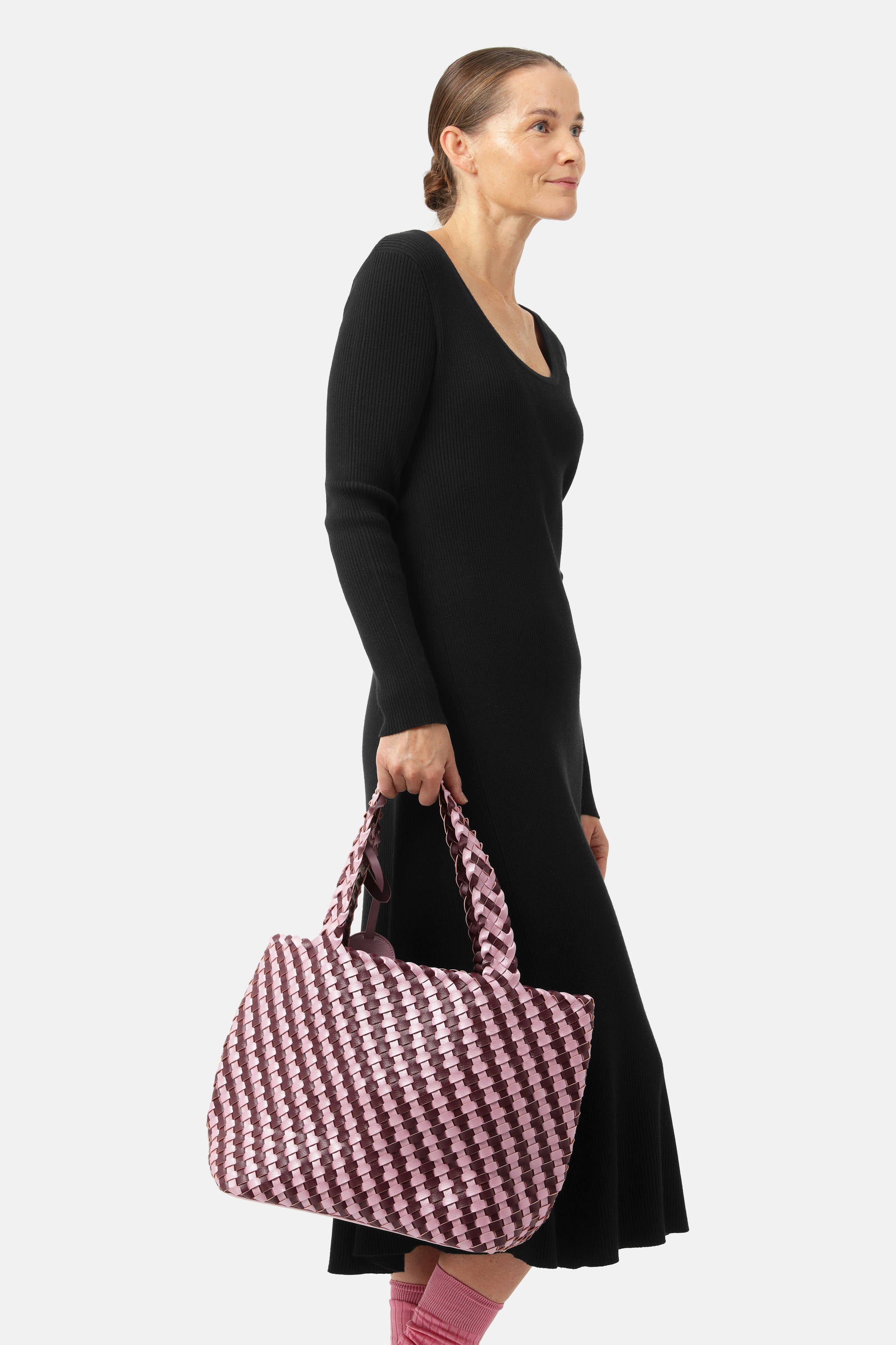 Tote Bag Flettet - Maroon Banner Rosy Pink
